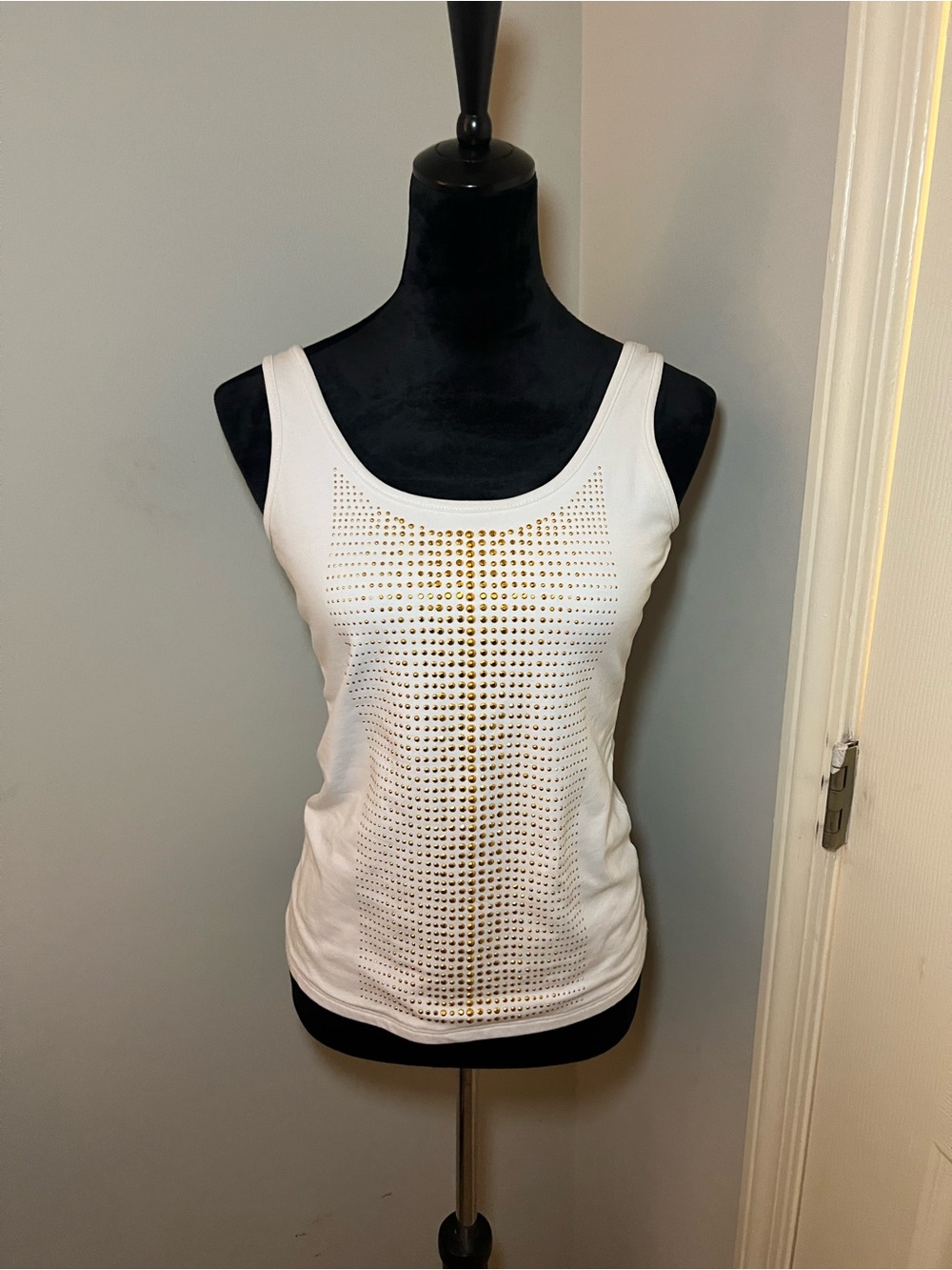 Cache White Gold Studded Tank Top Womens Small Y2K Stretch Sleeveless